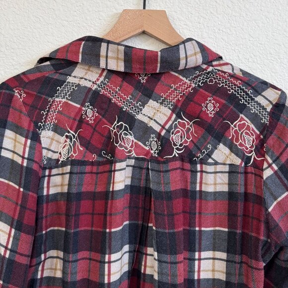 Montana Co. Womens Embroidered Plaid Tunic Shirt Medium Red/Black Cotton Blend - Picture 5 of 7
